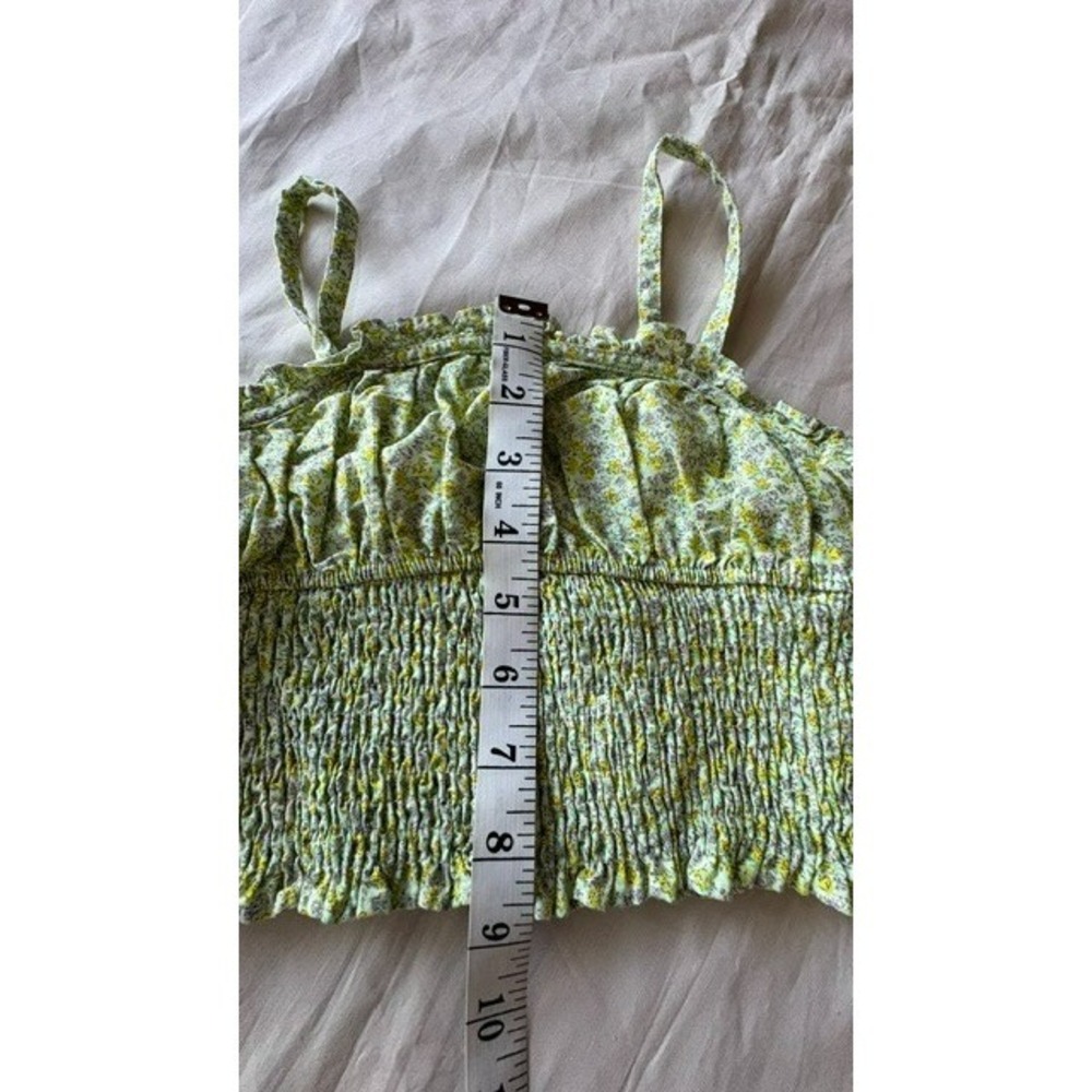 Zara Girls Floral Smocked Cami Tank Sz9 Spaghetti Straps Green Yellow Sleeveless - Picture 5 of 11